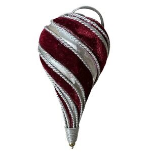 Vintage Swirl Burgundy Velvet & Silver Ornament Elegant 6" Spiral Christmas
